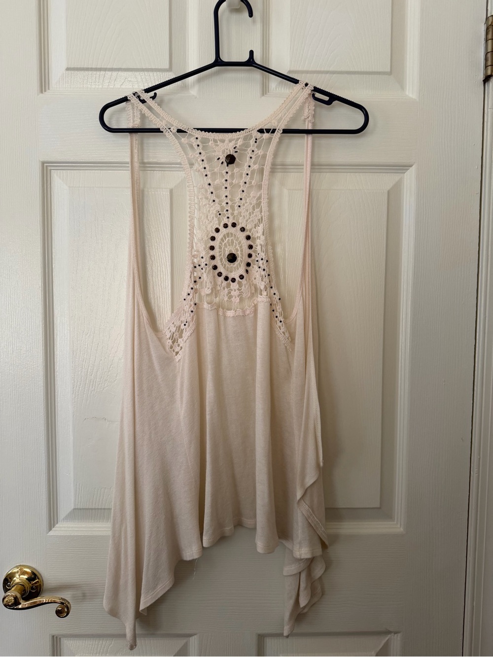 Cream Crochet-Back Women's Tank Top